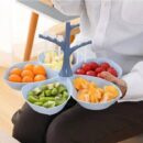 صحن مقسم شكل ورده + 6 قطع شوكة إنتقاء فواكهة + حامل على شكل شجرة🌱