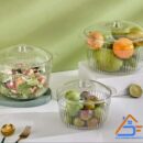 طقم صحون الفواكه والخضروات اكريليك بغطاء