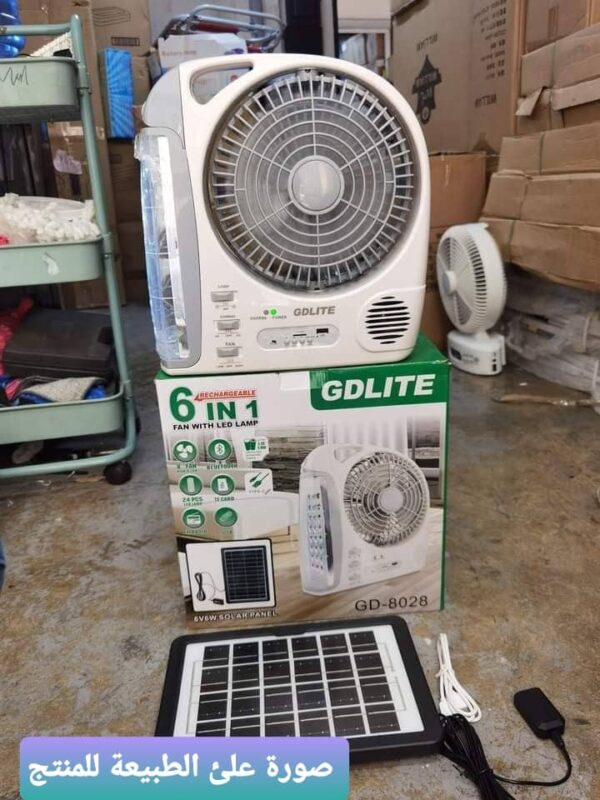 مروحة محمولة مع ضوء LED ، 6 في 1 ، تعمل بالطاقة الشمسية ،