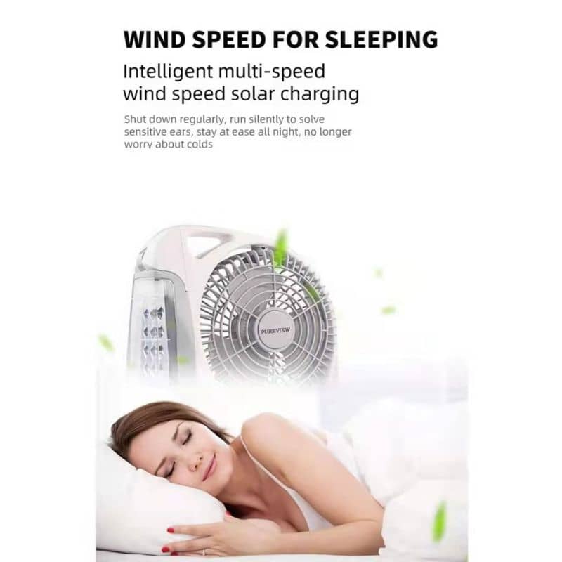 مروحة محمولة مع ضوء LED ، 6 في 1 ، تعمل بالطاقة الشمسية ، - الصورة 3