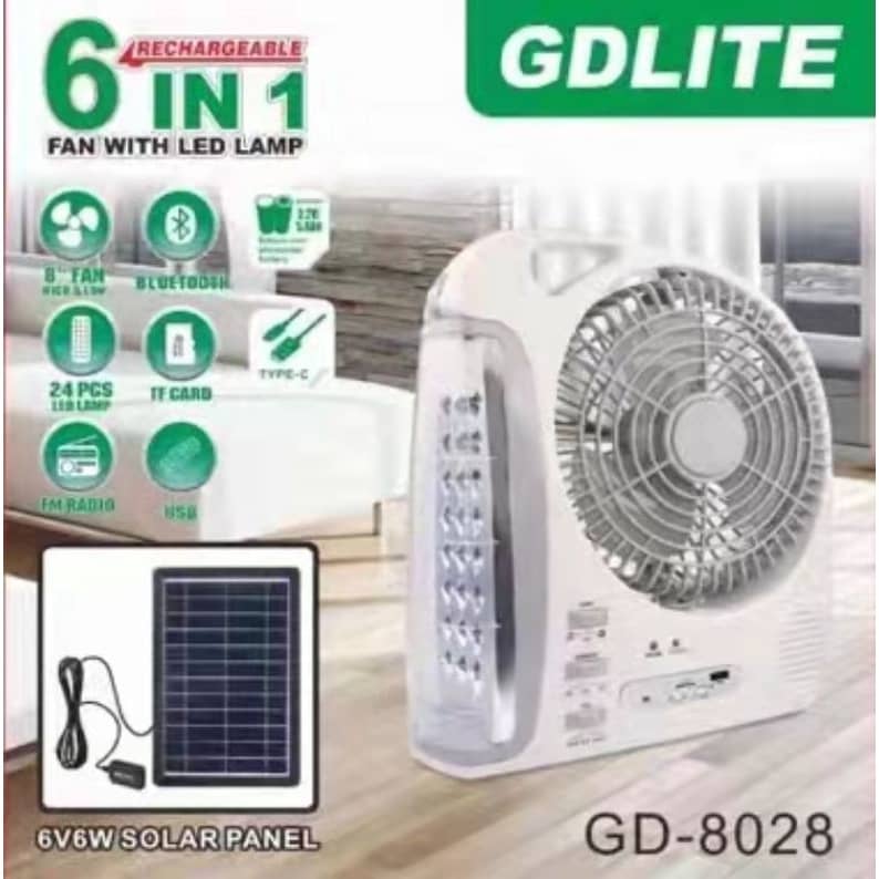 مروحة محمولة مع ضوء LED ، 6 في 1 ، تعمل بالطاقة الشمسية ، - الصورة 8